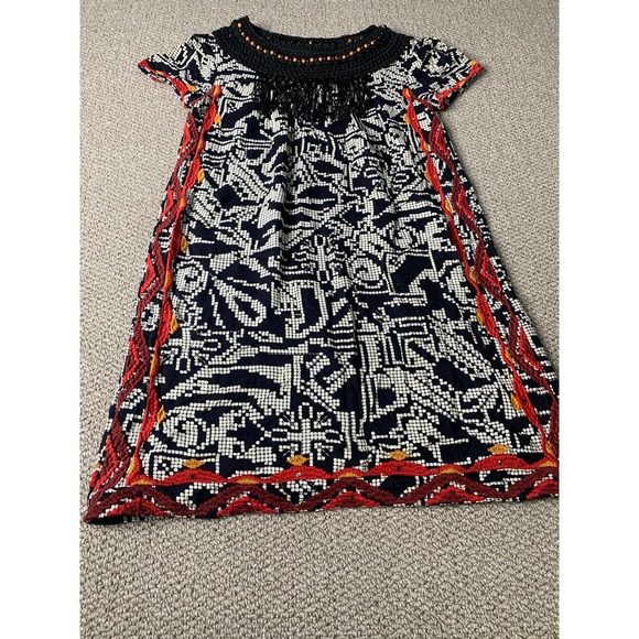 Anthropologie Floreat Womens Dress XS Black Geometric Beaded Fringe Abelia Boho - Picture 1 of 14